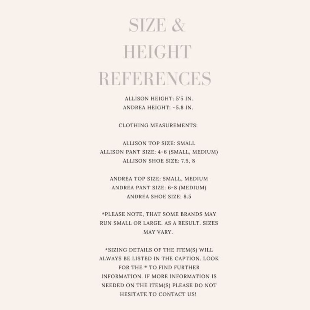 OUR SIZE/HEIGHT REFERENCES